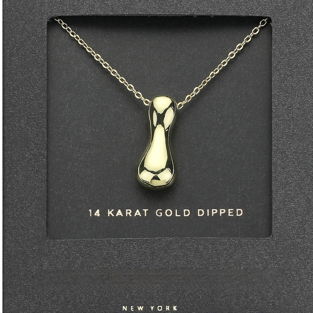 Gold "I" Bubble Monogram Pendant Chain Necklace Initial Charm 3D Casual